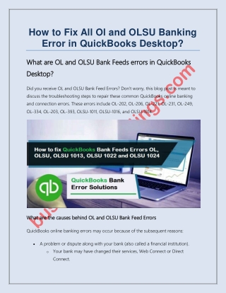 How to Fix Banking Error OLSU 1022, OLSU 1024 in QuickBooks?