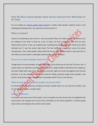 Find The Best Content Quality Check Services And Get Your Work Done In No Time!