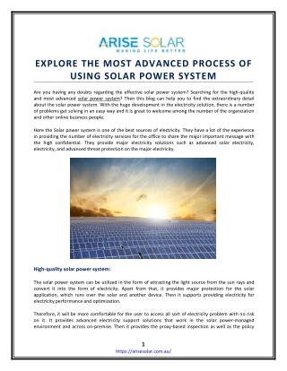 Explore The Most Advanced Process Of Using Solar Power System