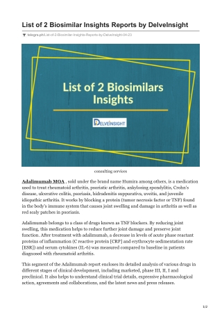 List of 2 Biosimilar Insights Reports by DelveInsight