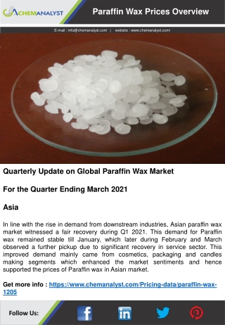 Paraffin Wax Pricing, Prices, Price, News | ChemAnalyst