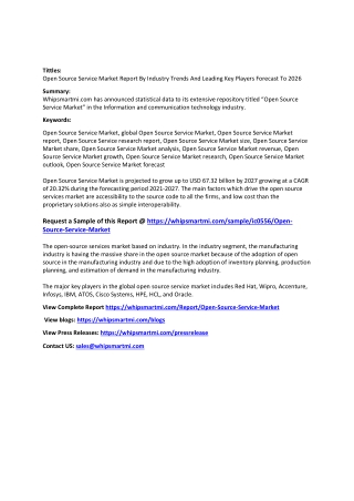 Open Source Service Market Report By Industry Trends And Leading Key Players