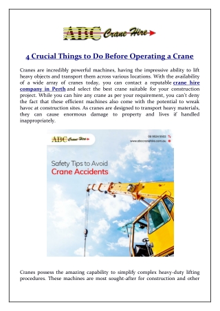 4 Crucial Things to Do Before Operating a Crane