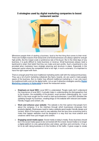 5 strategies used by digital marketing companies to boost restaurant sector