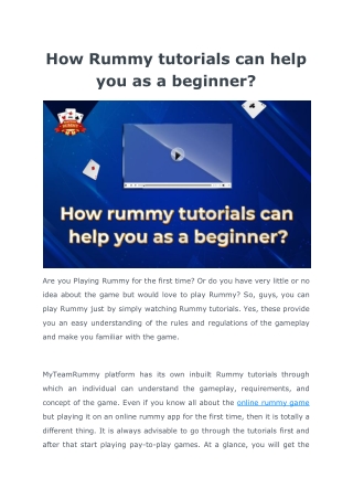 How watching rummy tutorials can help you as a beginner