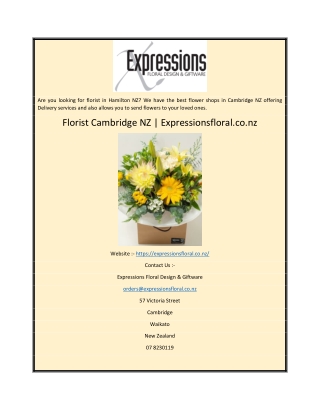 Florist Cambridge NZ  Expressionsfloral.co.nz