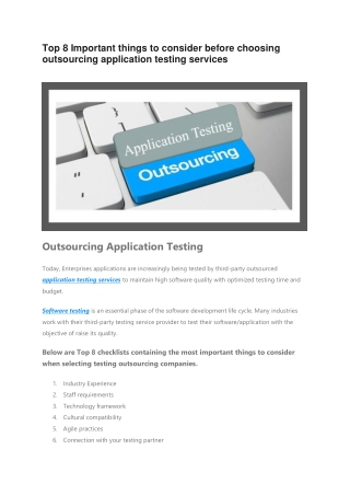 Top 8 things to consider before choosing outsourcing application testing services