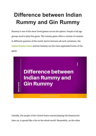 Difference between Indian Rummy and Gin Rummy