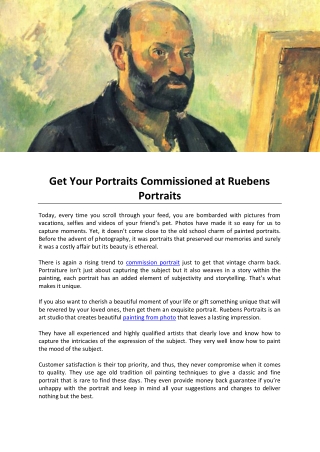 Get Your Portraits Commissioned at Ruebens Portraits