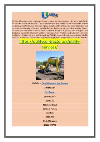 Plant Operator Hire Barrow | Utilitycontractor.uk