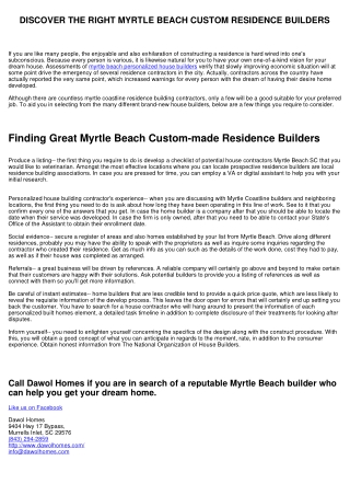 DISCOVER THE RIGHT MYRTLE BEACH CUSTOM RESIDENCE BUILDERS