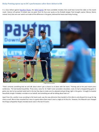 IPL News - Ricky Ponting opens up on DC’s performance after their defeat to RR