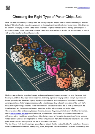 Choosing the Right Type of Poker Chips Sets