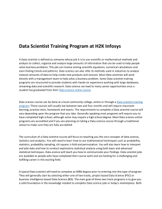 Data Scientist Training Program at H2K Infosys