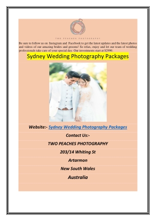 Sydney Wedding Photography Packages