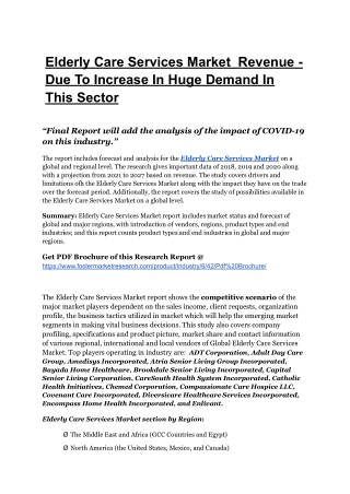 Future Scope Of Elderly Care Services Market  By Top Key Players
