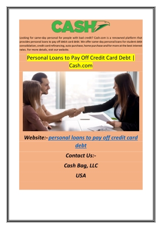 Personal Loans to Pay Off Credit Card Debt | Cash.com