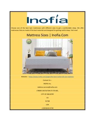 Mattress Sizes  Inofia.Com