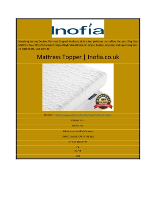 Mattress Topper  Inofia.co.uk