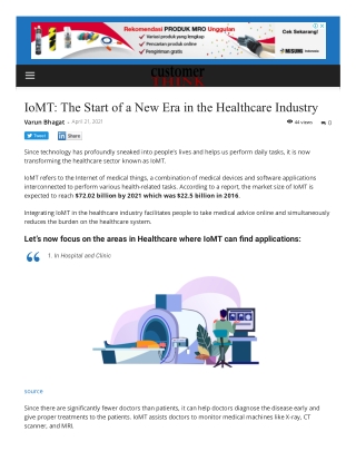 IoMT: The Start of a New Era in the Healthcare Industry