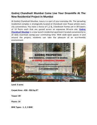 Godrej Chandivali Mumbai - Come Live Your Dreamlife In Heart Of Mumbai