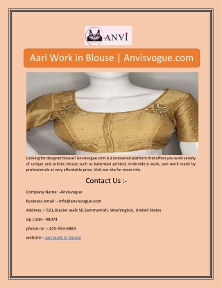 Aari Work in Blouse | Anvisvogue.com