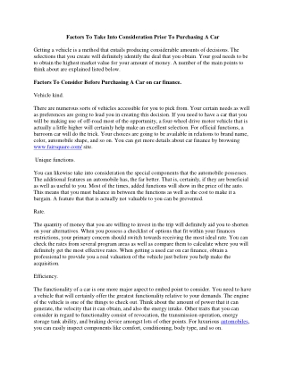 Factors To Take Into Consideration Prior To Purchasing A Car