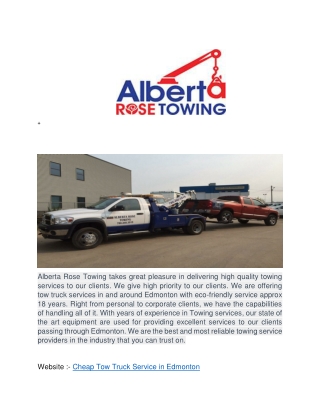 Cheap Tow Truck Service In Edmonton | Albertarosetowing.ca