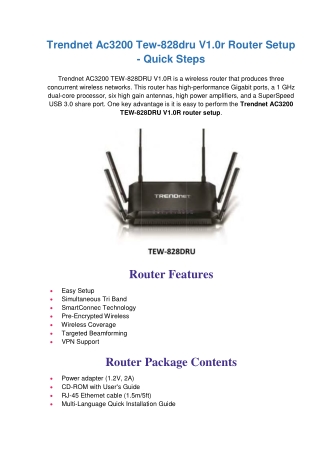 Trendnet Ac3200 Tew-828dru V1.0r Router Setup|Hardware & Internet