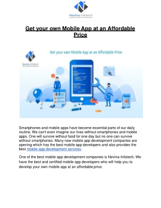 Get your own Mobile App at an Affordable Price