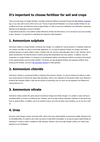 What are the types of agricultural nitrogen fertilizer