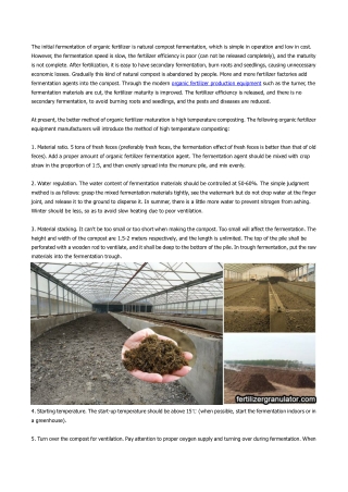 Organic fertilizer high temperature compost fermentation method