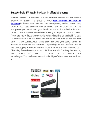 Best Android TV Box in Pakistan in affordable range