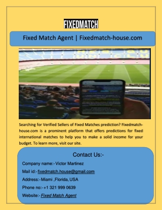 Fixed Match Agent  Fixedmatch-house.com