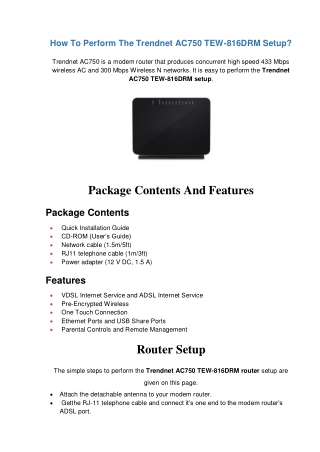 How To Perform Trendnet AC750 TEW-816DRM Setup? | Simple Steps