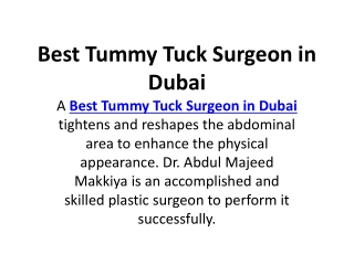 Best Tummy Tuck Surgeon in Dubai