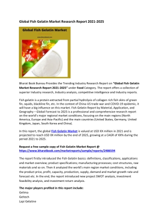 Global Fish Gelatin Market Research Report 2021-2025