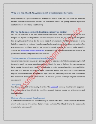 Why Do You Want An Assessment Development Service?