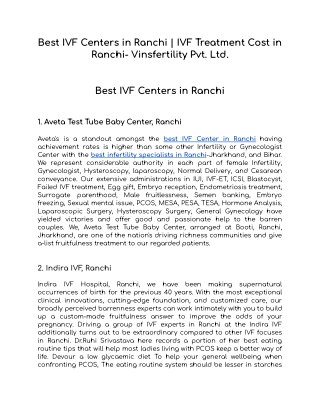 Best IVF Centers in Ranchi _ IVF Treatment Cost in Ranchi- Vinsfertility Pvt. Ltd.
