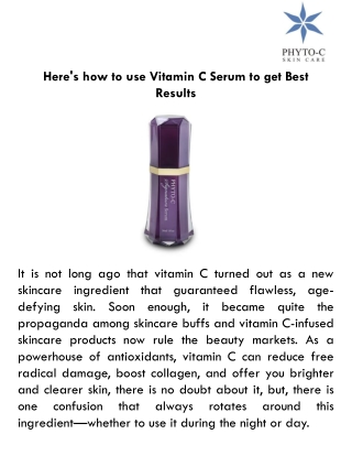 Here’s how to use Vitamin C Serum to get Best Results