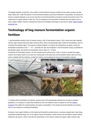 Technology of organic manure fermentation in hog farm