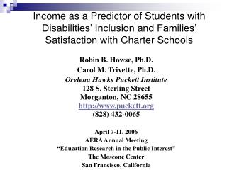 Income as a Predictor of Students with Disabilities’ Inclusion and Families’ Satisfaction with Charter Schools