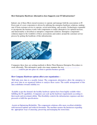 How Enterprise Hardware Solutions does supports your IT Infrastructure