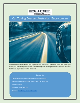 Car Tuning Courses Australia | Zuce.com.au