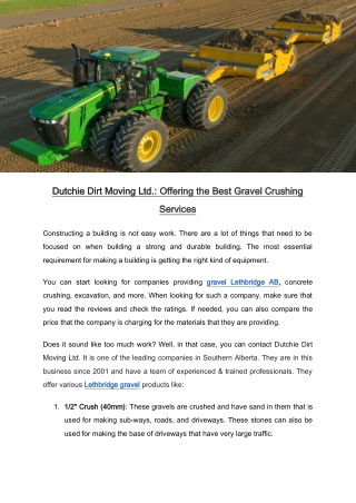 Dutchie Dirt Moving Ltd. Offering the Best Gravel Crushing Services