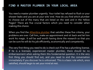 Find A Master Plumber In Your Local Area