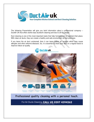 Get Professional Ductwork Cleaning Services from DuctAir UK