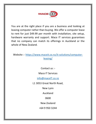 Find Computer Leasing Auckland At Mace IT Services for an easy monthly cost