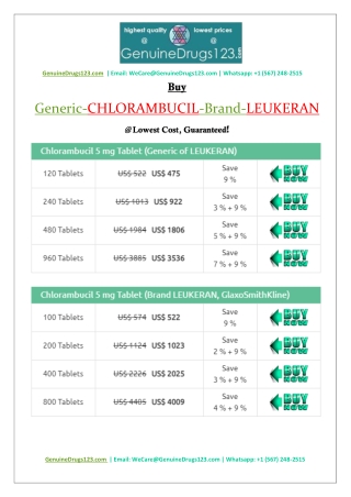 Buy Generic Chlorambucil Brand Leukeran Online