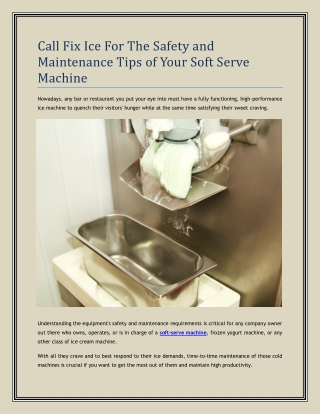 Call Fix Ice For The Safety and Maintenance Tips of Your Soft Serve Machine